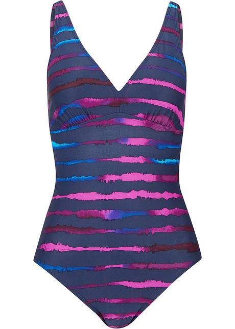 Maillot 1 pièce sculptant mode avec coques souples amovibles -  bleu/turquoise/fuchsia imprimé