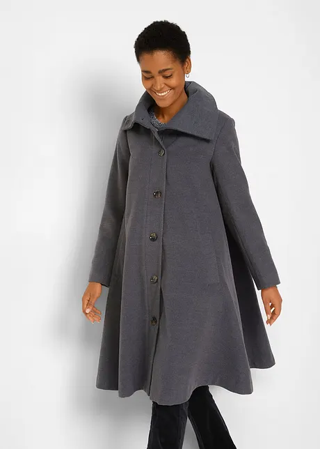 Manteau trapèze en imitation laine avec large col montant, bonprix