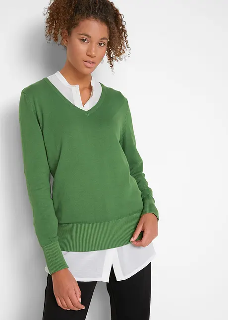 Pull col en V en fine maille, bonprix