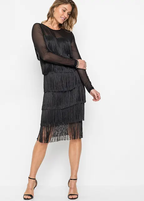 Robe midi en mesh léger à franges, bonprix