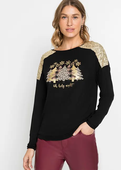 T-shirt manches longues oversize avec motif de Noël et jolies paillettes, BODYFLIRT boutique