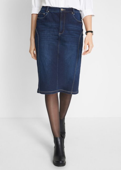 Jupe en jean avec empiècements latéraux élastiques à la taille, coutures  avancées pour un effet amincissant - dark denim