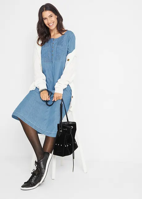 Robe en coton jean longueur genou, demi-manches, bonprix