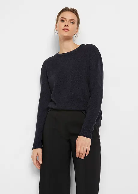 Pull en maille chiné à col rond, bonprix