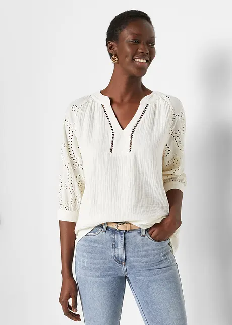 Tunique en gaze de coton avec broderie anglaise, bonprix