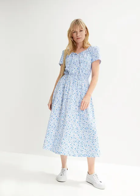 Robe midi en jersey de coton avec large smock à la taille, bonprix