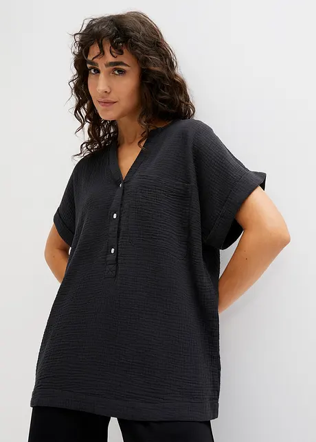 Blouse en mousseline avec patte de boutonnage et poche, bonprix