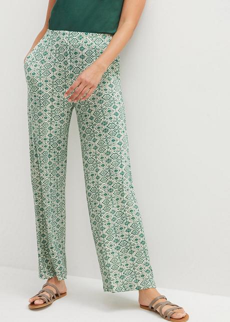 Pantalon palazzo confortable avec jambes 7/8 - vert bouteille/beige naturel