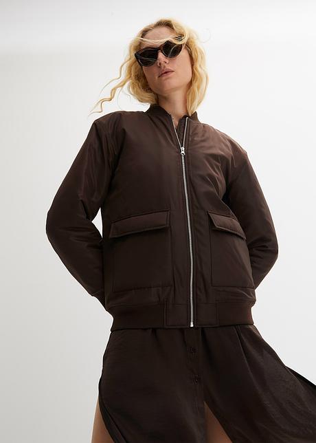 Veste bombers tendance avec poches plaqu es marron fonc