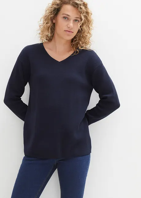 Pull col V en maille milano Essential, bonprix