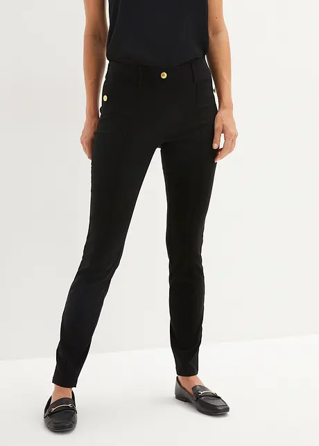 Pantalon stretch taille élastiquée avec boutons décoratifs, bonprix