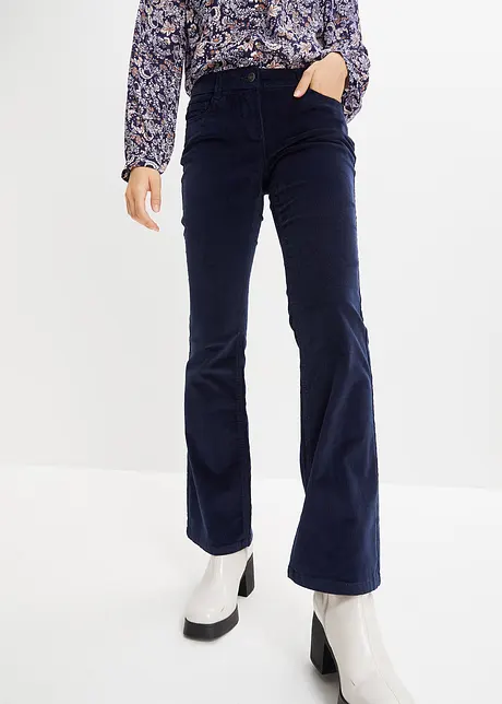 Pantalon stretch confortable en velours côtelé, Bootcut - bleu foncé, classique