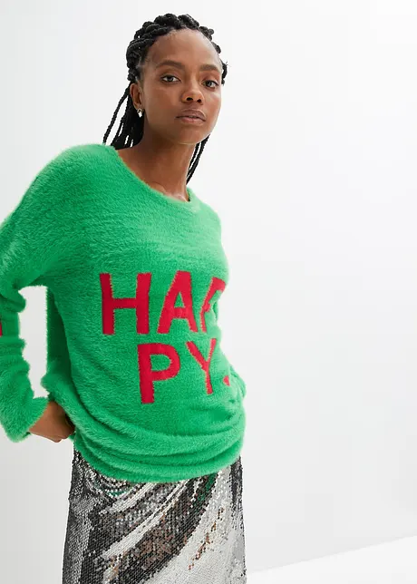 Pull en maille poilue avec message, RAINBOW