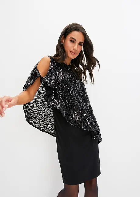 Robe à sequins avec haut effet cape, bonprix