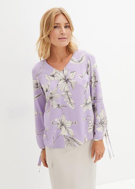 Charmante tunique en viscose avec manches 7/8 - mauve floral