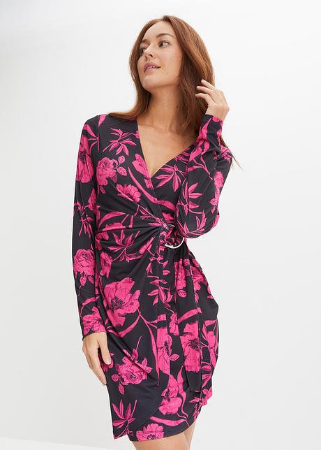 Robe moderne et styl e noir rose imprim