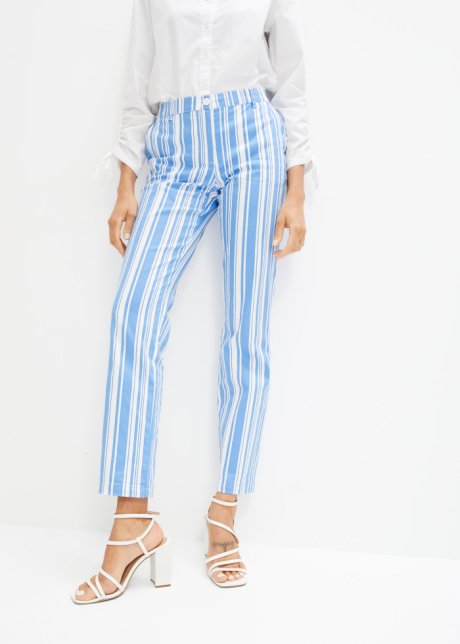 Pantalon stretch confortable avec taille élastiquée - bleu moyen/blanc rayé