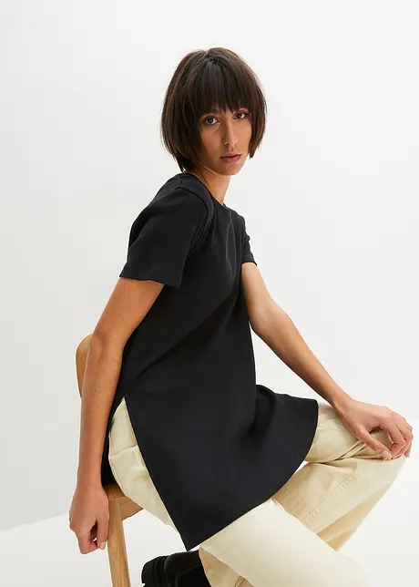 T shirt long fendu sur le cote noir