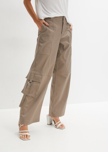 Pantalon cargo tendance en satin - taupe