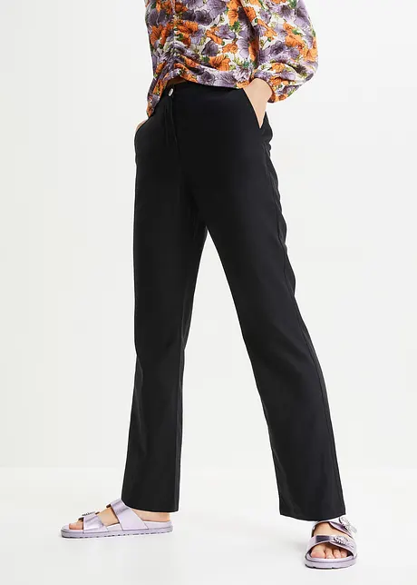 Pantalon en lin majoritaire taille haute et empiècement élastique, bonprix