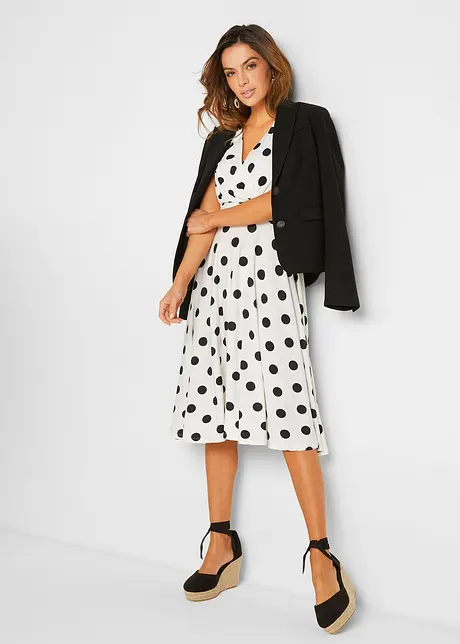 Robe pr?�s du corps en jersey enti?�rement imprim?� - pois blanc / noir, Petite