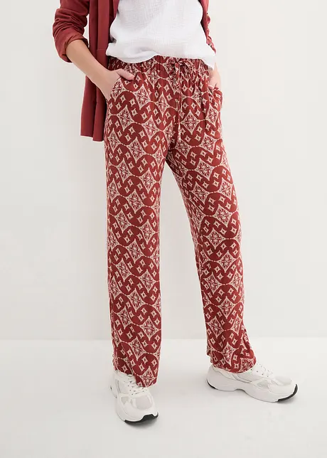 Pantalon en viscose froissée et imprimée avec taille haute élastiquée, bonprix