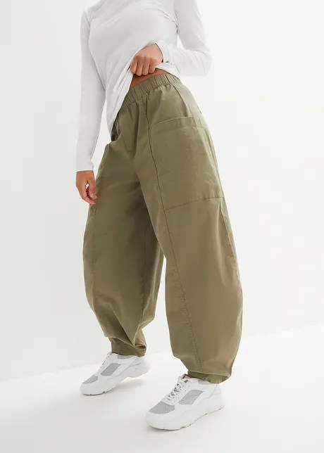 Pantalon estival dans une coupe ultra large avec taille élastiquée - olive, classique