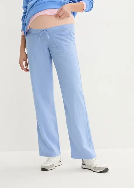 Pantalon de grossesse en lin à jambe large - bleu perle, classique