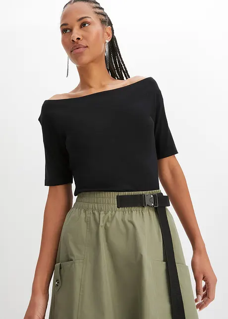 T-shirt encolure Bardot en viscose extensible, bonprix