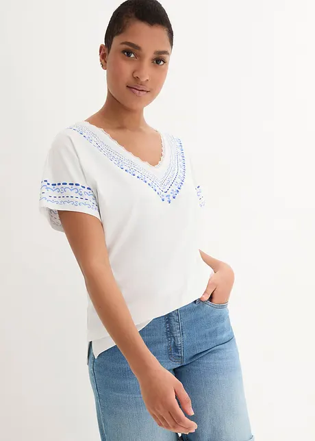 T-shirt coton ample avec imprimé brodé, bonprix