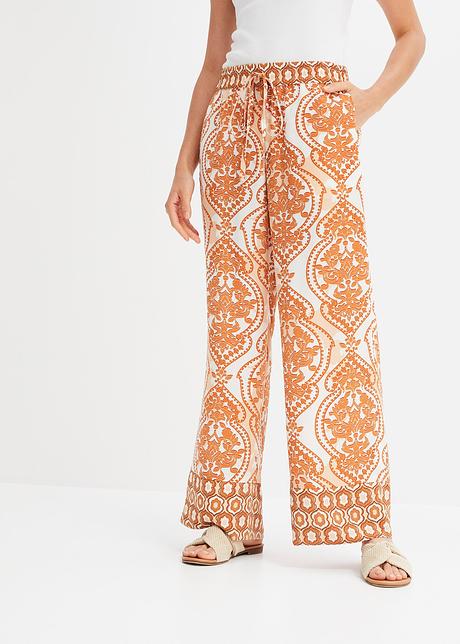 Pantalon palazzo stylé avec taille élastiquée - écru/noisette paisley