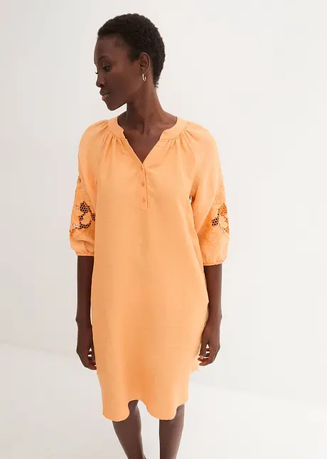 Robe en lin avec broderie ajourée, bonprix PREMIUM