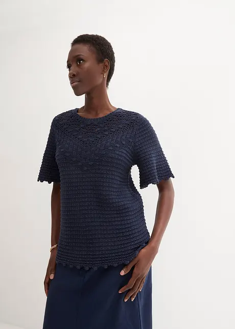 Pull ajouré en lin mélangé, bonprix