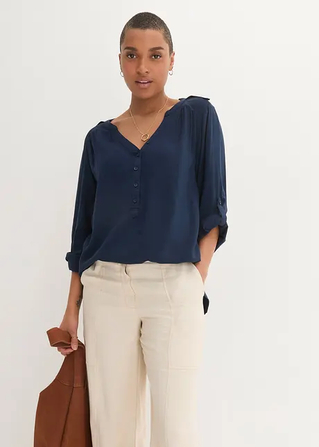 Blouse-tunique en viscose, col V et manches longues, bonprix