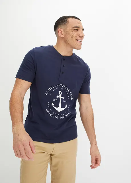 T-shirt col Henley en coton, bpc bonprix collection