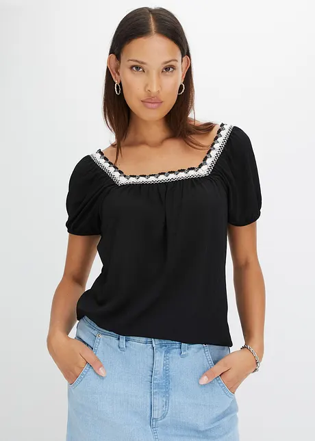 T-shirt à galon en dentelle, bonprix