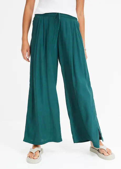 Jupe-culotte avec fentes latérales et détail à nouer à la taille - vert mat