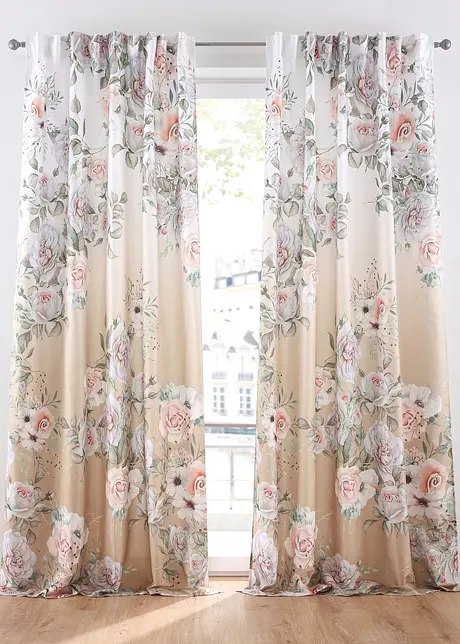 Rideau en microfibre à imprimé roses avec polyester recyclé (1 pce), bonprix