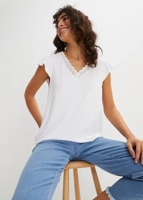 Tunique Longue My Obsession Blanche Avec Dentelle - Tailles 44 à 54 - 96% Viscose 4% élasthanne