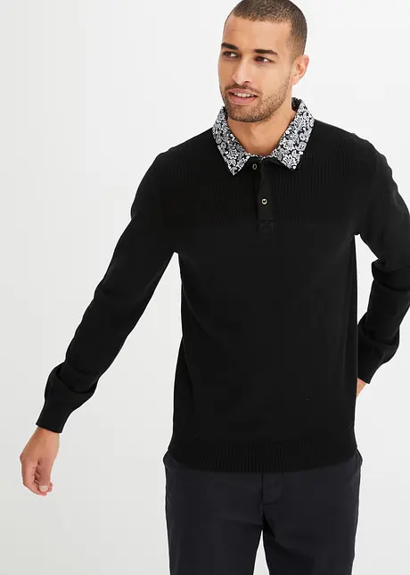 Pull polo en fine maille à col chemise, bonprix