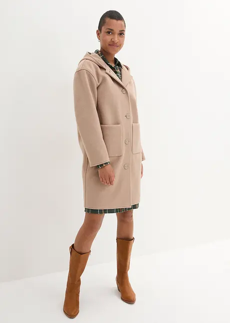 Manteau court aspect laine à capuche, bonprix