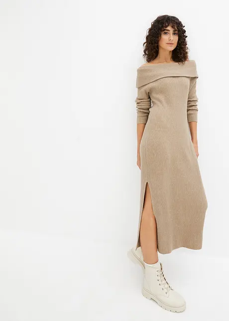 Robe en maille à encolure Bardot, bonprix