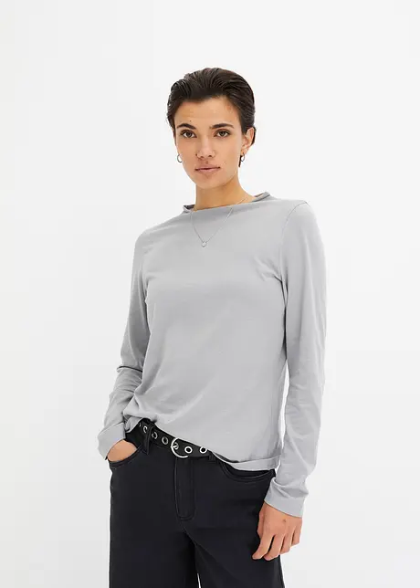 Joli T-shirt manches longues à encolure bateau - gris ombré chiné