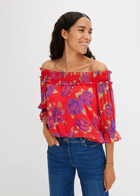 Blouse imprimée encolure bardot, bonprix