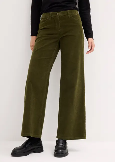 Pantalon extensible et décontracté, style Marlène, jambe évasée - olive foncé, classique