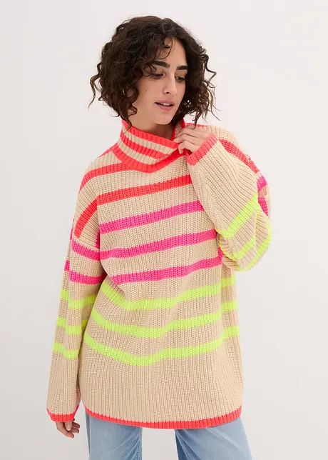 Pull oversize à rayures fluo, bonprix