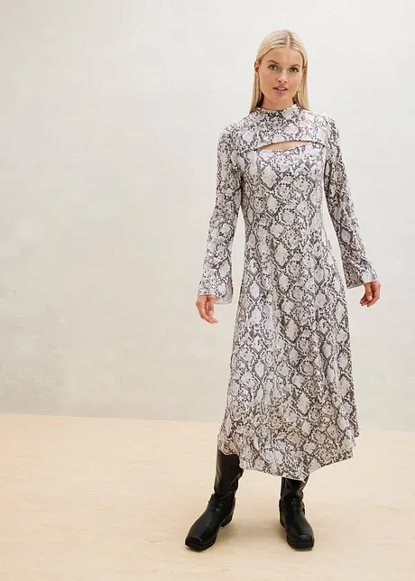 Robe midi imprimée avec découpes et base asymétrique - mastic imprimé serpent