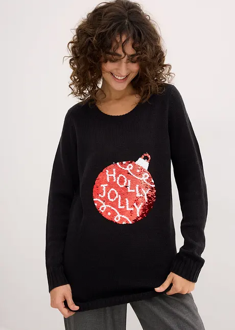 Pull de Noël avec sequins réversibles, bonprix