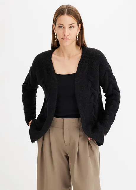 Gilet en maille ouvert avec motif torsadé, bonprix