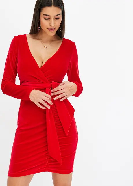 Robe courte drapée en velours doux, bonprix